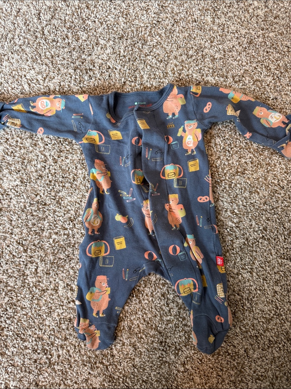 Magnetic Me Navy Footed One-Piece with bear and Yellow Book Prints